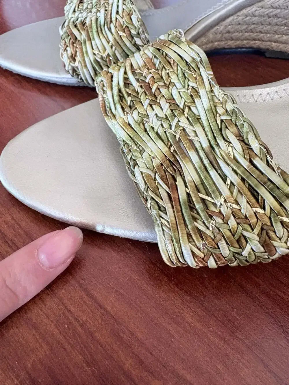 Fioni Gold Braided Wedge Sandals Mules